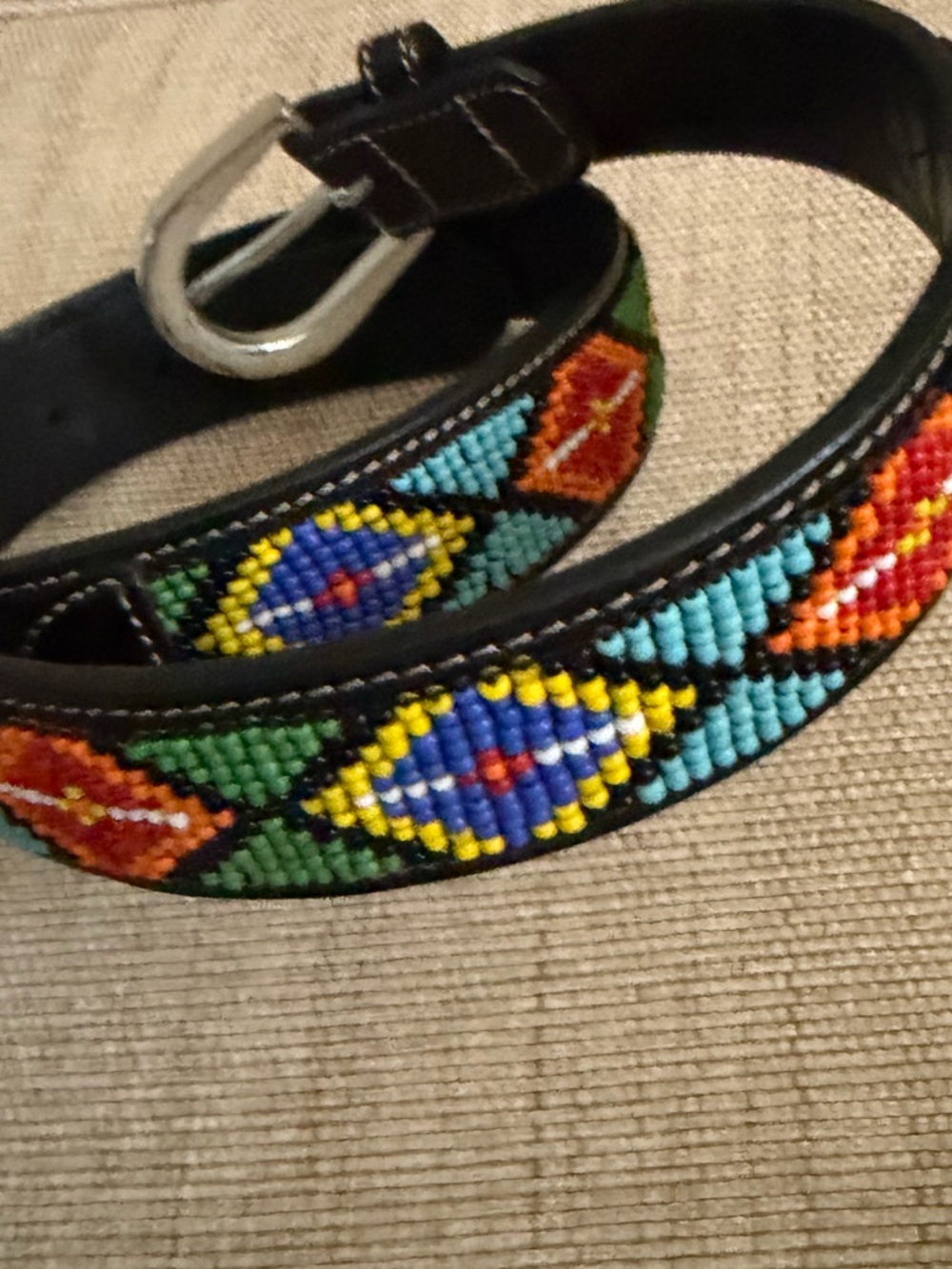 Vintage Gap beaded leather belt Southwestern, Aztec Native American inspired